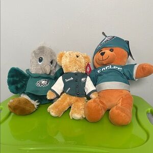 Philadelphia Eagles Plushie Teddy Bear Lot Of Three football NFL